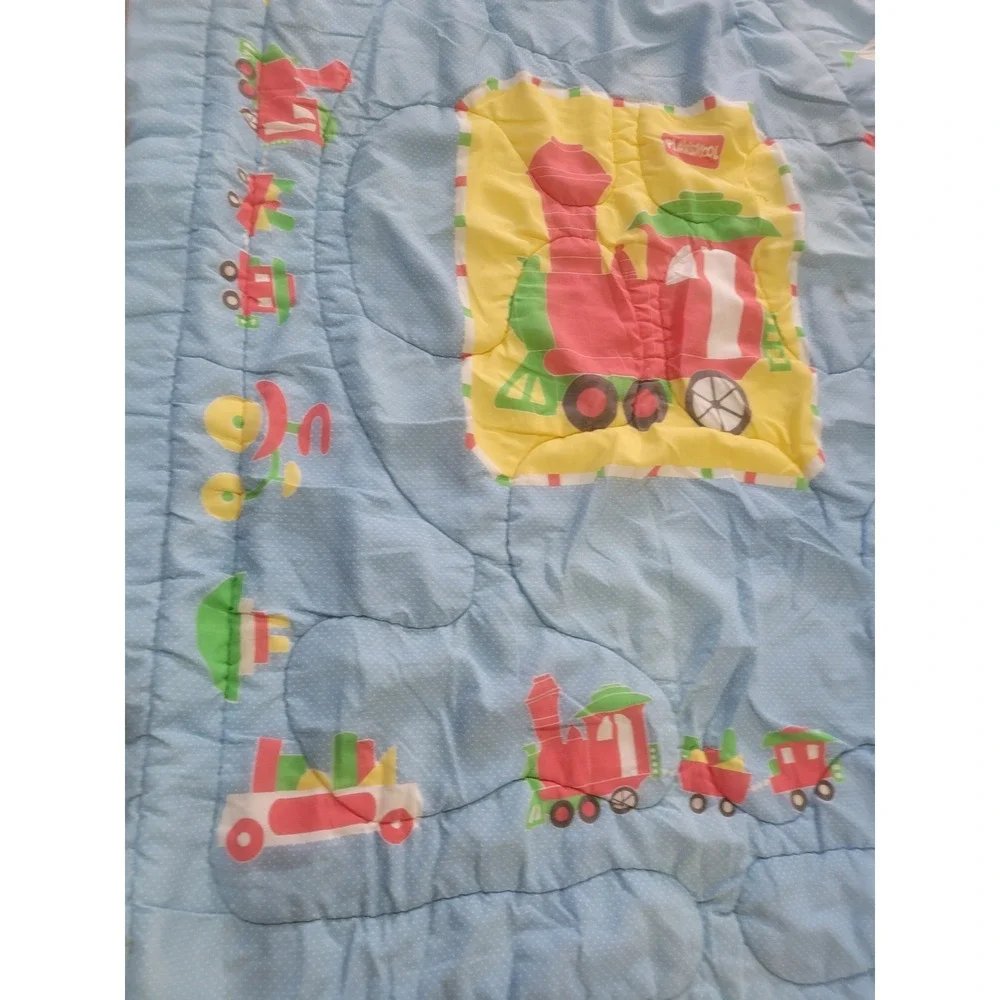 Vintage Playskool Quilted Baby Blanket Train Fire Truck full comforter 53x33